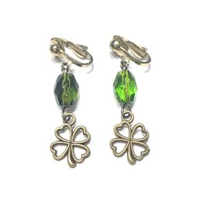 Anitique Bronze Shamrock Green Clip On Earrings Women St. Patrick's Day